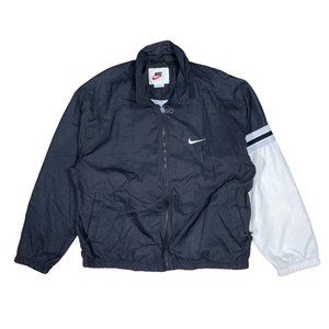 Nike Vintage 90s Swoosh Asymmetrical Windbreaker Jacket Black White Mens Medium